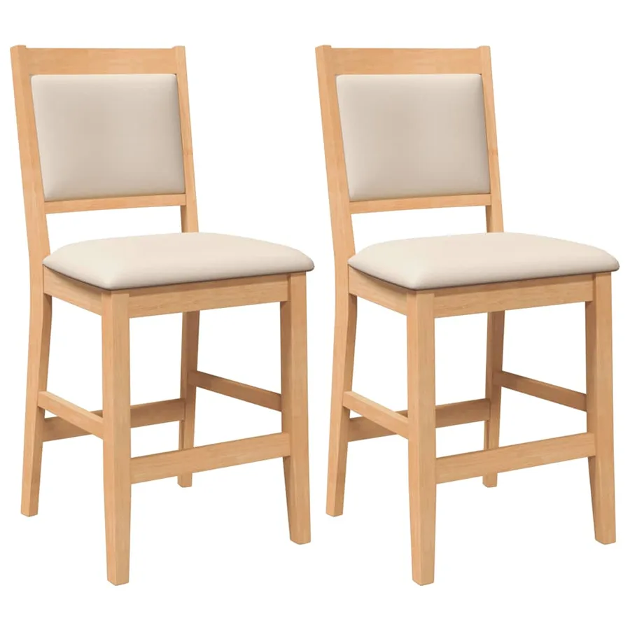 Tabourets de bar avec coussins (2 pcs) en bois massif naturel et caoutchouc - 2