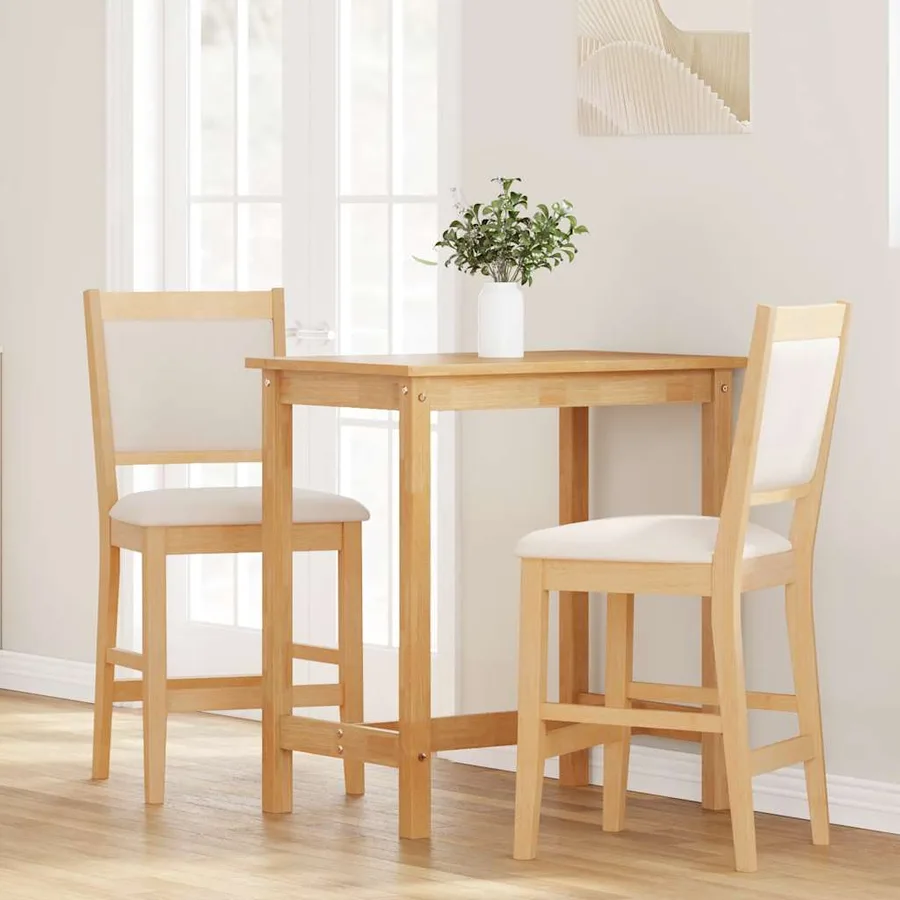 Tabourets de bar avec coussins (2 pcs) en bois massif naturel et caoutchouc - 3
