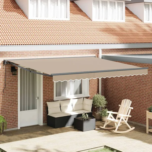 Cadre d'auvent Beige 400 × 300 cm Polyester avec revêtement PU