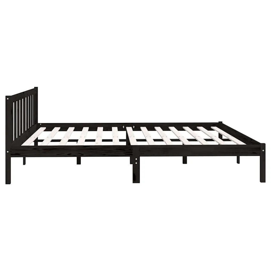 Cadre de lit sans matelas noir bois massif 200x200 cm - 6