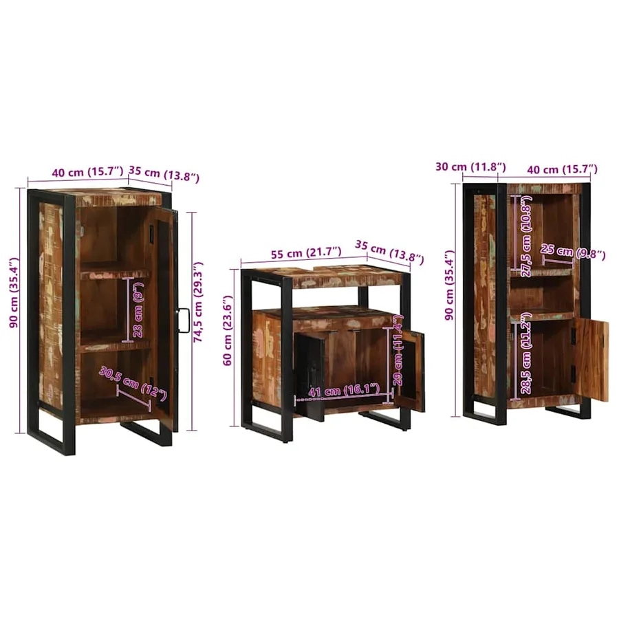Ensemble de mobilier de salle de bain 3 pcs Bois Recyclé Solide - 14