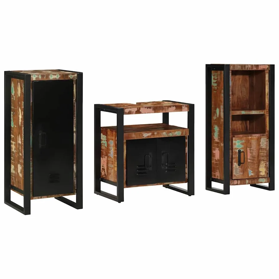 Ensemble de mobilier de salle de bain 3 pcs Bois Recyclé Solide - 2