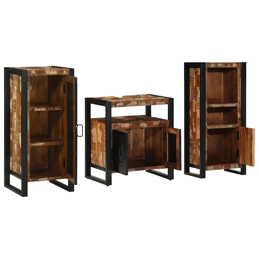 Ensemble de mobilier de salle de bain 3 pcs Bois Recyclé Solide - 3