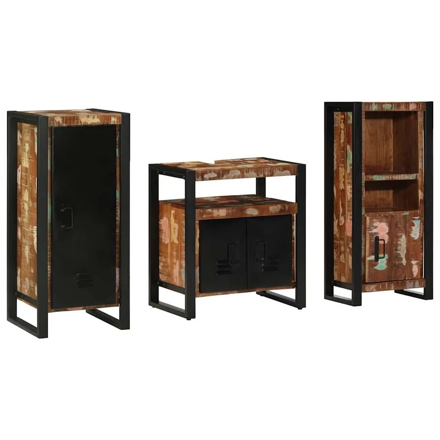 Ensemble de mobilier de salle de bain 3 pcs Bois Recyclé Solide - 9