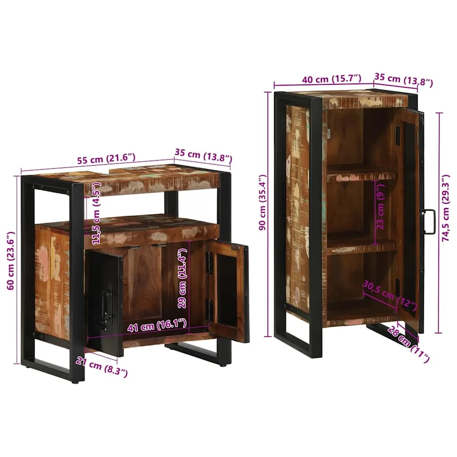 Ensemble de mobilier de salle de bain 2 pcs Bois Recyclé Solide - 14