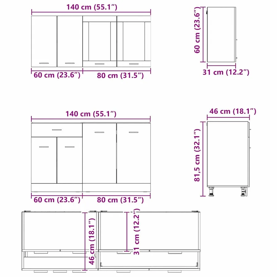 Unité de cuisine Lyon 4 pcs Chêne fumé Bois d'ingénierie - 7