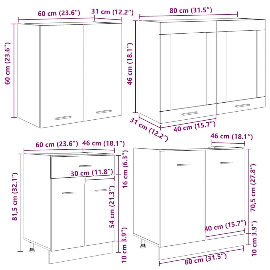 Unité de cuisine Lyon 4 pcs Chêne fumé Bois d'ingénierie - 8