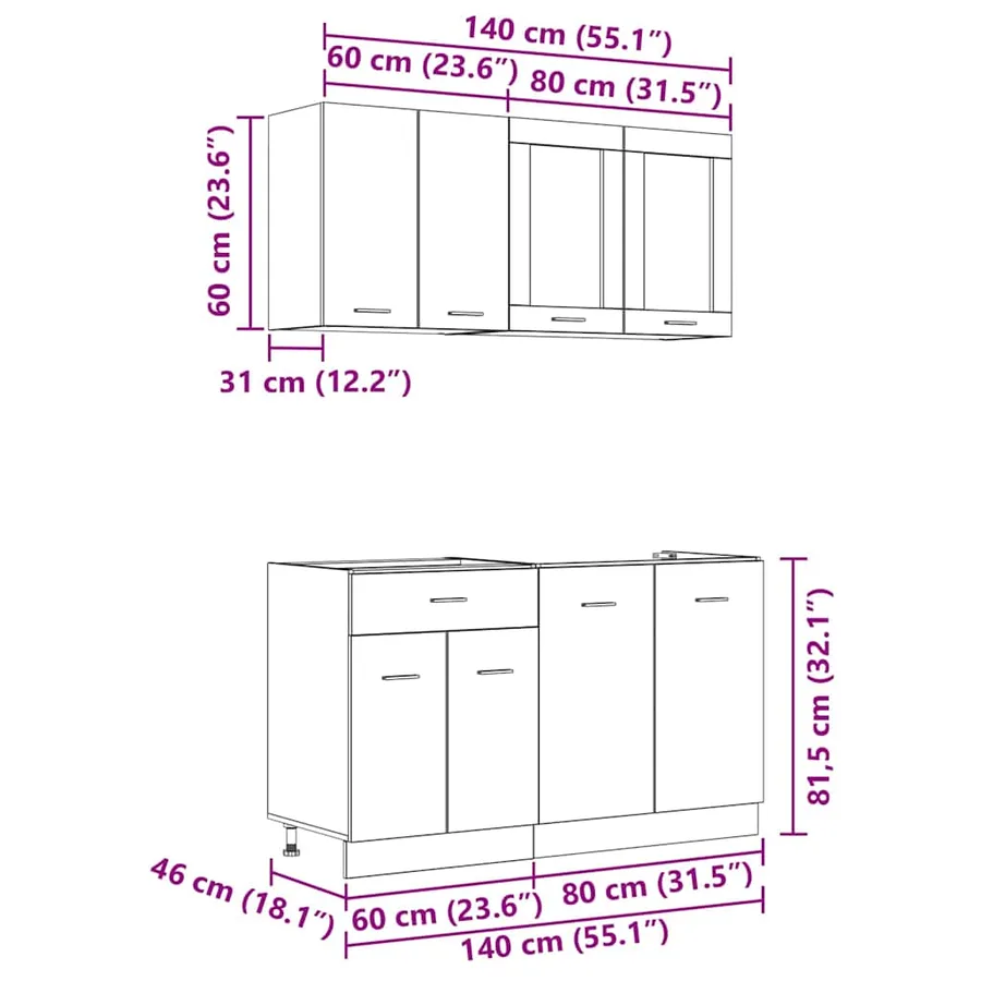 Unité de cuisine Lyon 4 pcs Chêne fumé Bois d'ingénierie - 9