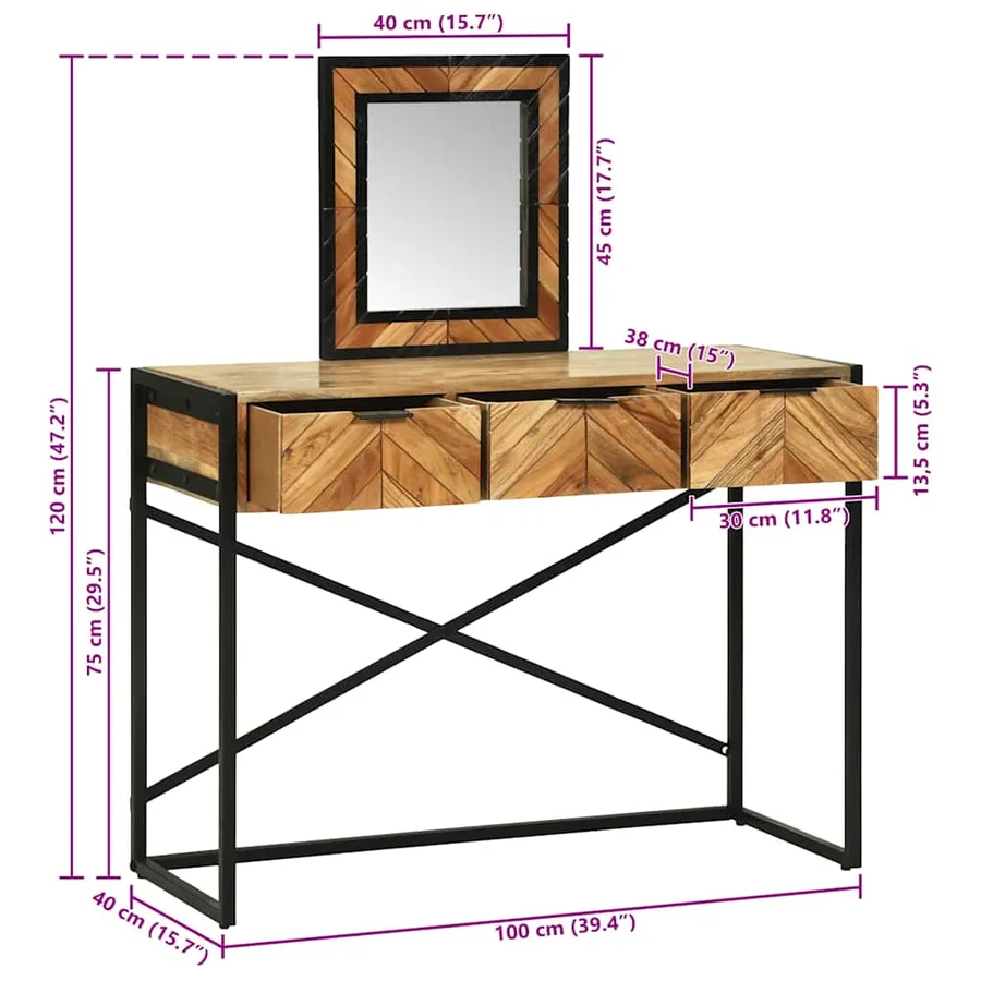 Table de Toilette Marron 100 x 40 x 120 cm Bois d'Acacia Massif - 17