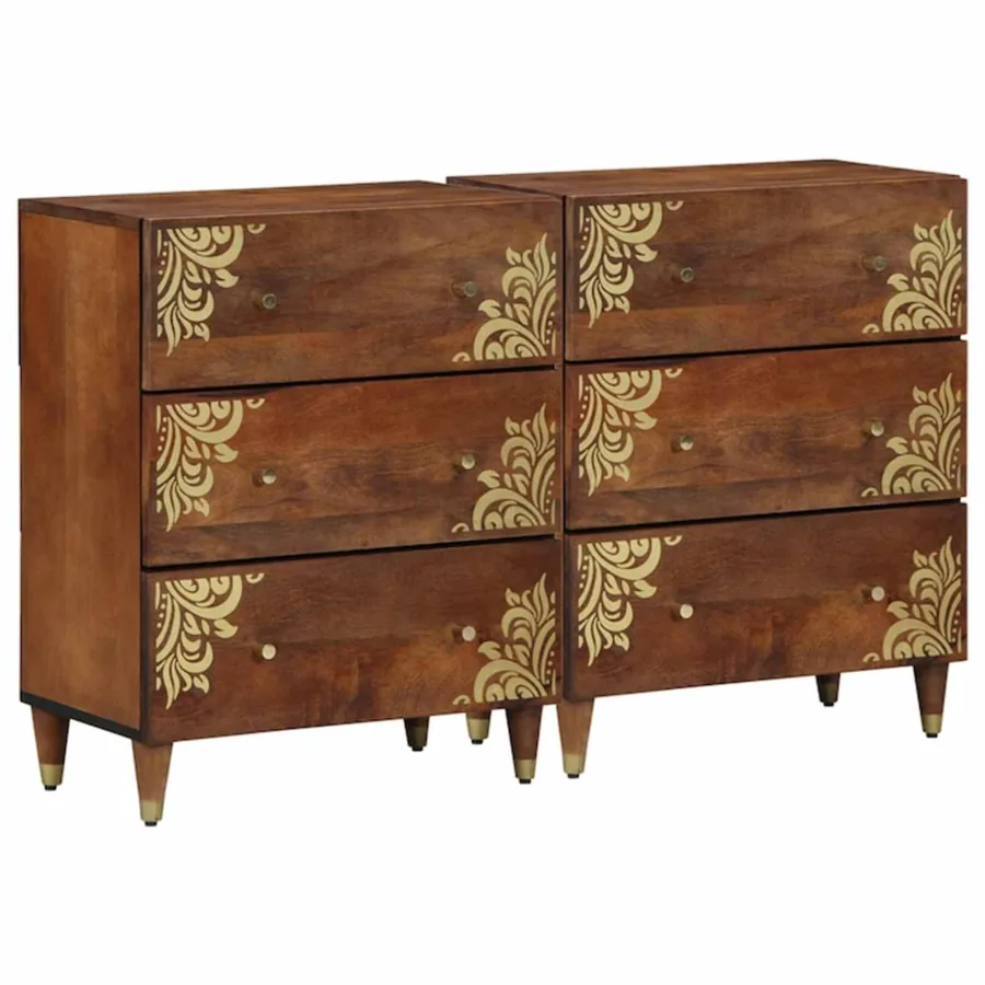 Buffet 2 pcs marron miel 60 x 33 x 75 cm Bois de mangue massif