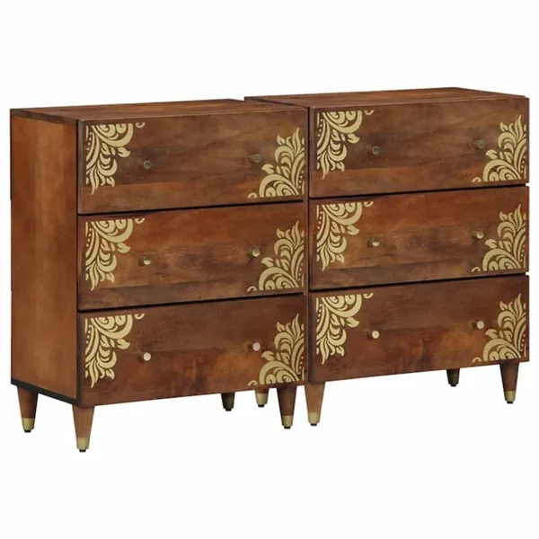 Buffet 2 pcs marron miel 60 x 33 x 75 cm Bois de mangue massif