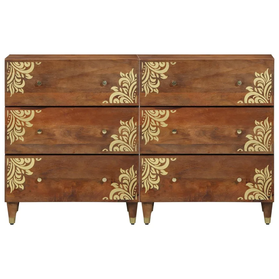 Buffet 2 pcs marron miel 60 x 33 x 75 cm Bois de mangue massif - 4