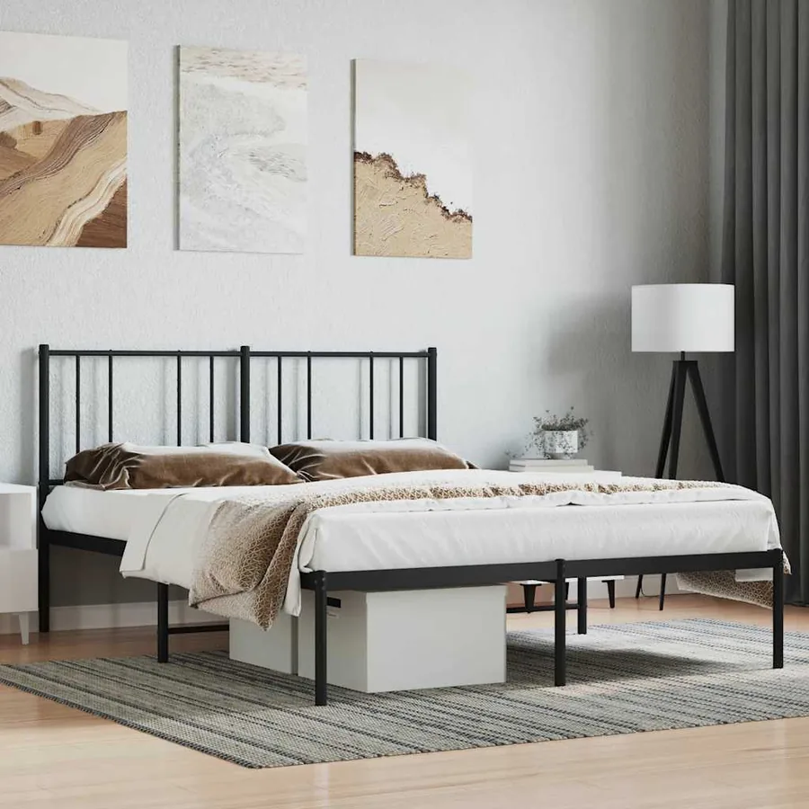 Cadre de lit métal sans matelas et tête de lit noir 160x200 cm