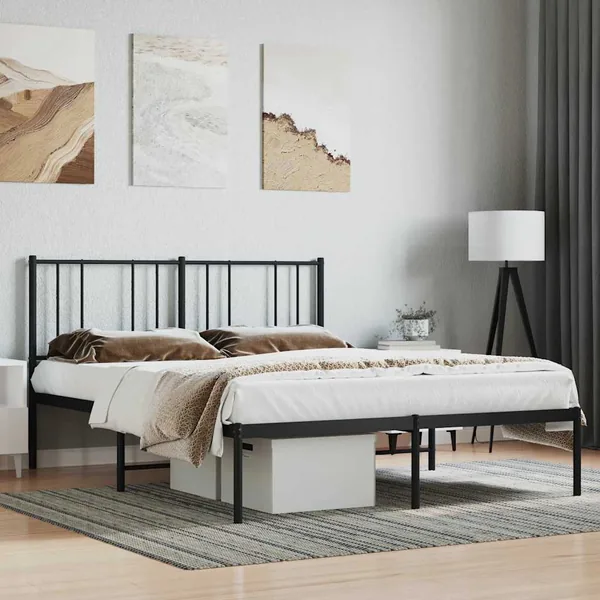 Cadre de lit métal sans matelas et tête de lit noir 160x200 cm