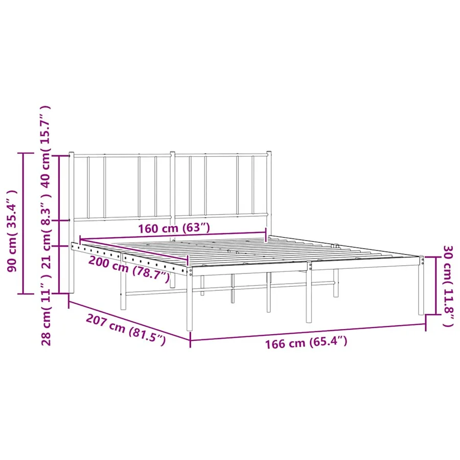Cadre de lit métal sans matelas et tête de lit noir 160x200 cm - 10
