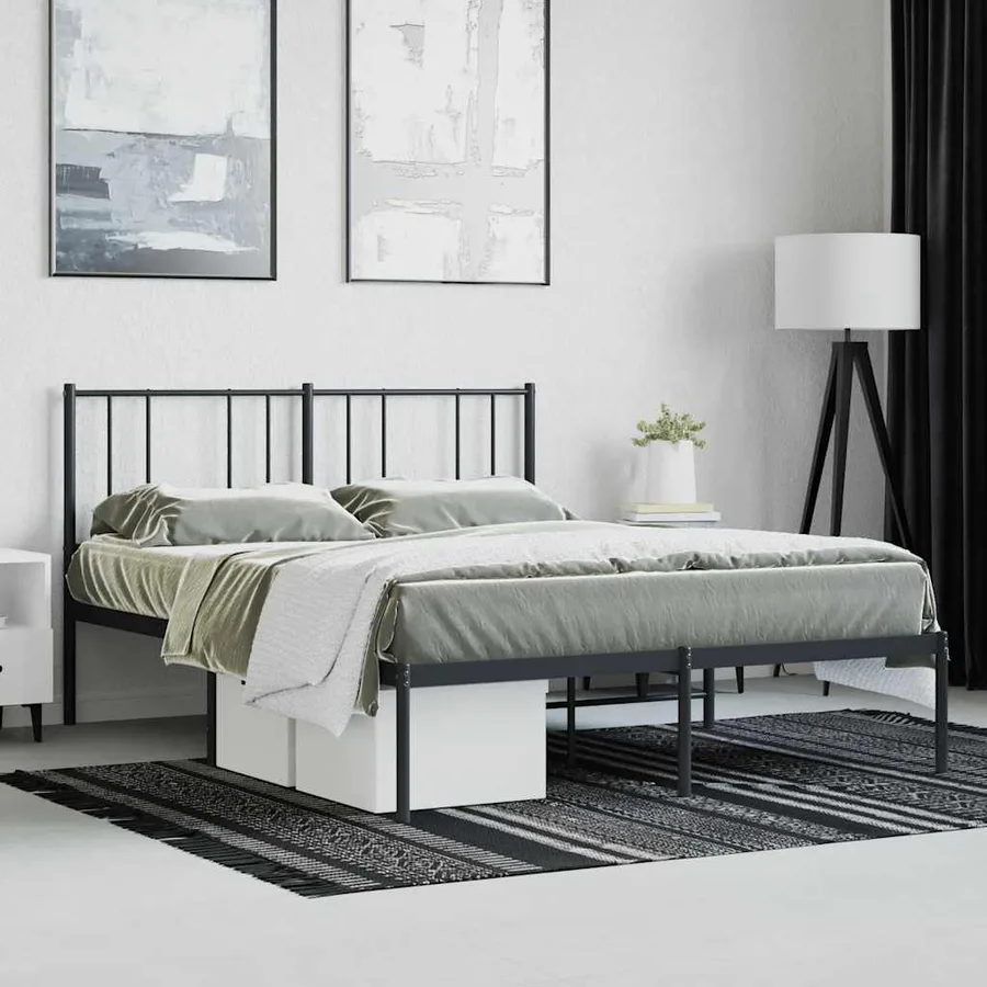 Cadre de lit métal sans matelas et tête de lit noir 160x200 cm - 4