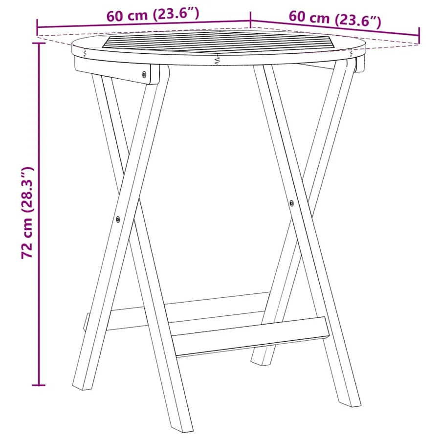 Table de Jardin Naturel 60 x 60 x 72 cm Bois d'Acacia Massif - 11