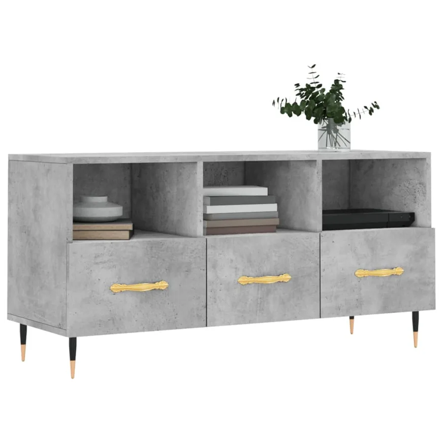 Meuble TV gris béton 102x36x50 cm bois d'ingénierie - 3