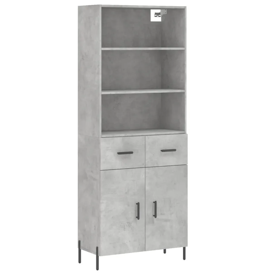 Buffet haut Gris béton 69,5x34x180 cm Bois d'ingénierie - 2