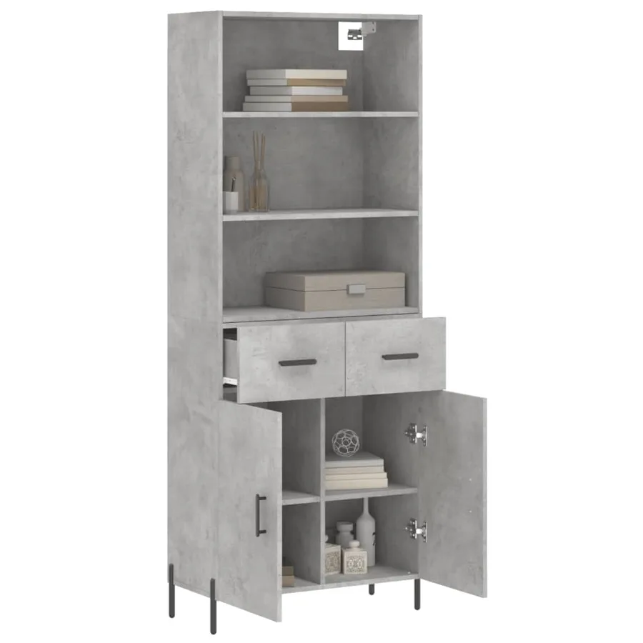 Buffet haut Gris béton 69,5x34x180 cm Bois d'ingénierie - 3