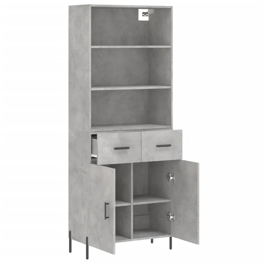 Buffet haut Gris béton 69,5x34x180 cm Bois d'ingénierie - 4