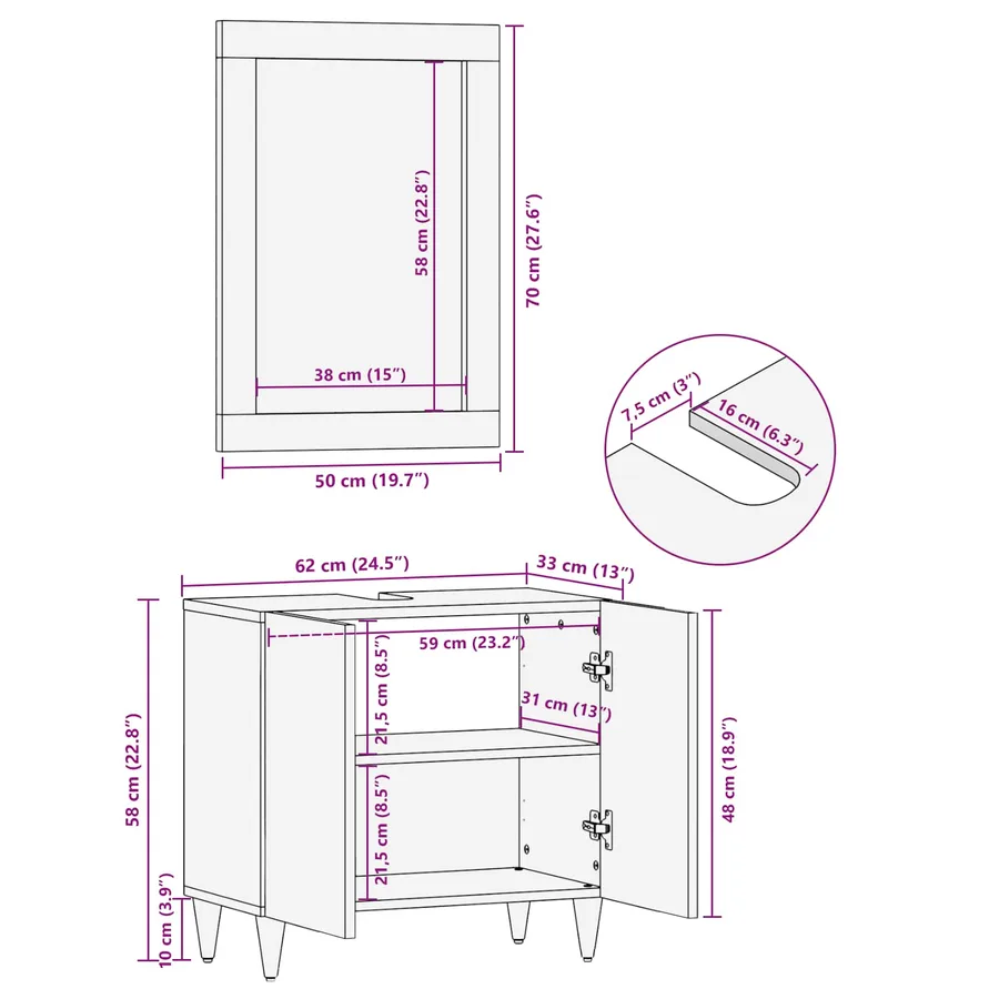 Ensemble de Meubles de Salle de Bain 2 pcs Marron miel - 15