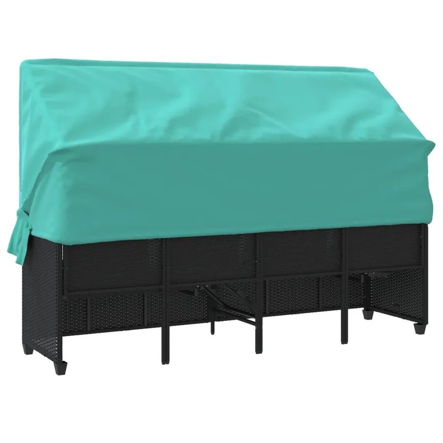 Chaise longue avec auvent et coussins noir résine tressée - 8
