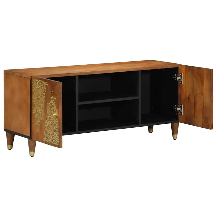 Meuble TV Marron miel 105 x 33 x 46 cm Bois de mangue massif - 2