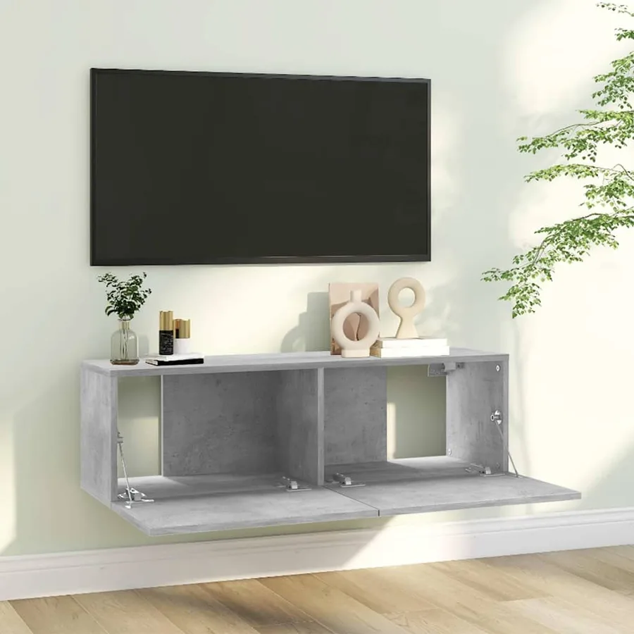 Meuble TV Gris béton 100x30x30 cm Bois d’ingénierie - 3