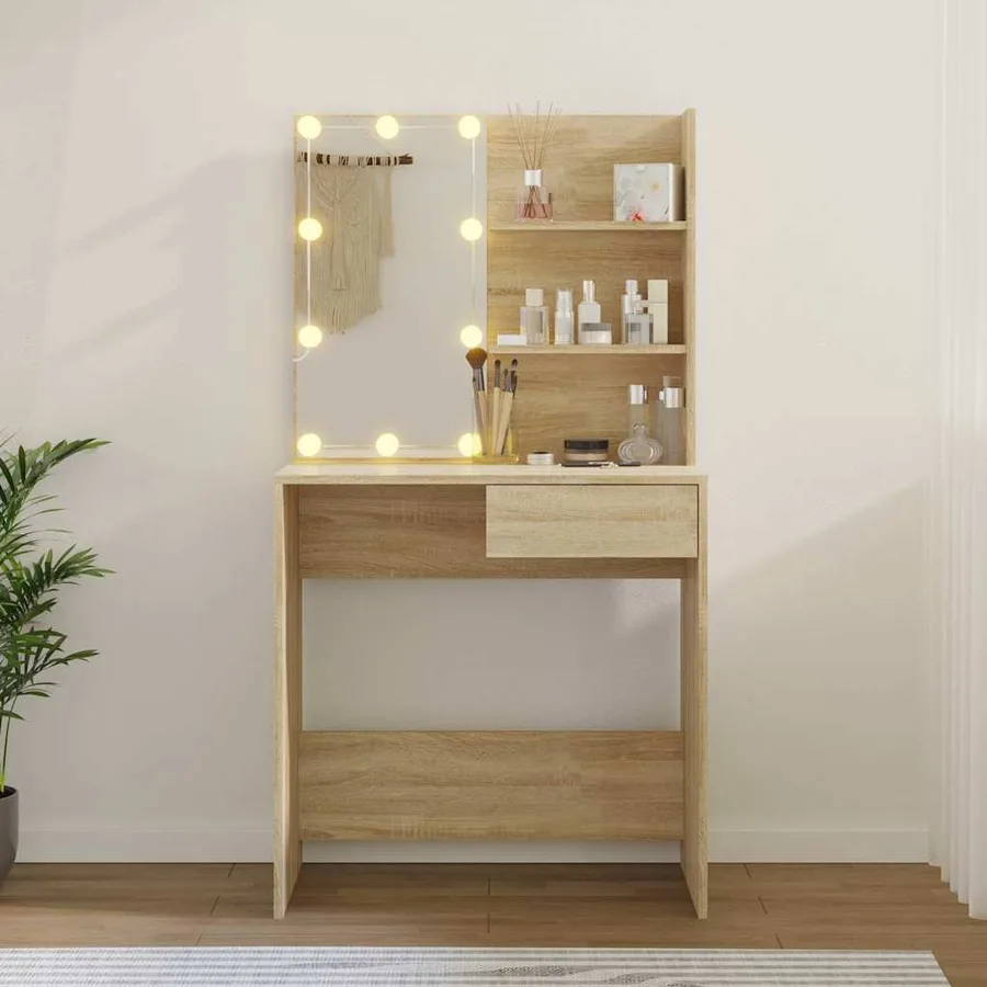 Coiffeuse avec LED chêne sonoma 74,5x40x141cm bois d'ingénierie - 4