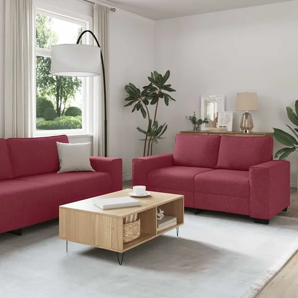 Ensemble de canapé 2 pcs avec coussins en tissu rouge bordeaux