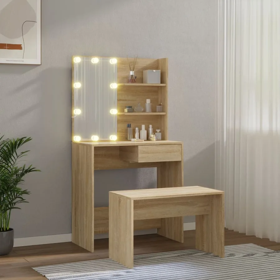 Ensemble de coiffeuse avec LED Chêne Sonoma Bois d'ingénierie - 3