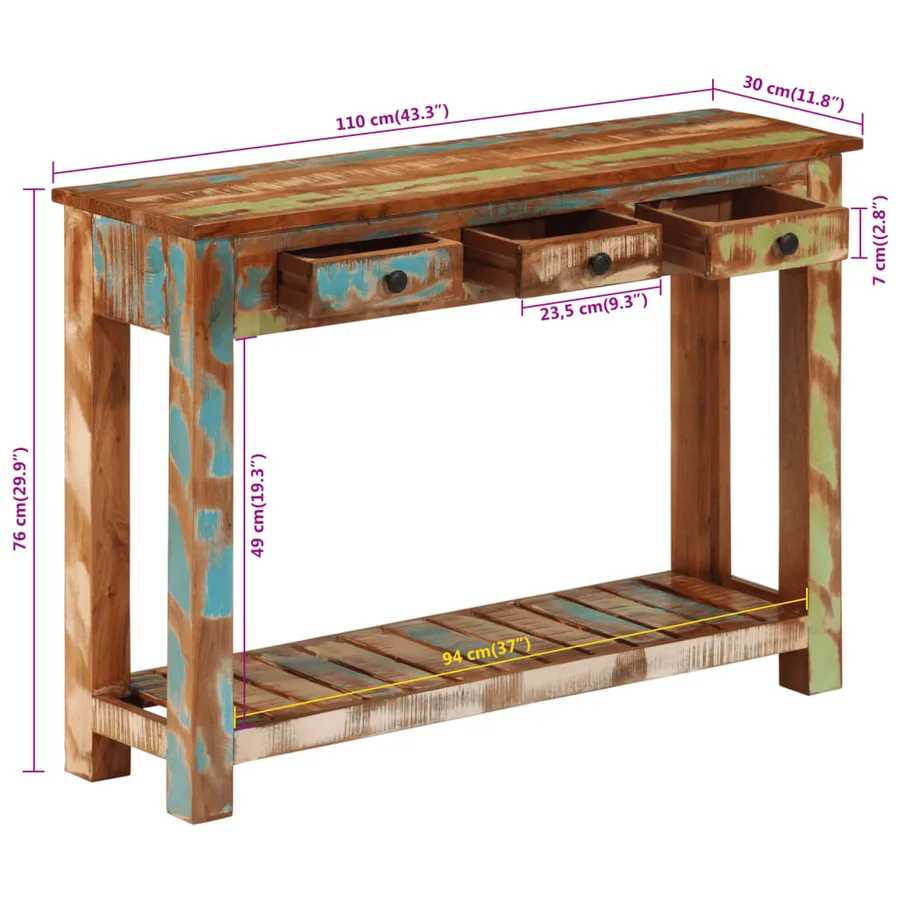 Table console 110x30x76 cm Bois massif de récupération - 12