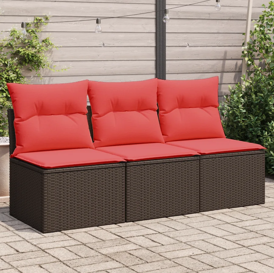Canapé de jardin avec coussins 3 places en résine tressée marron - 3