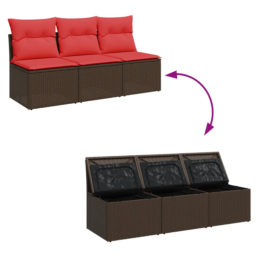 Canapé de jardin avec coussins 3 places en résine tressée marron - 9