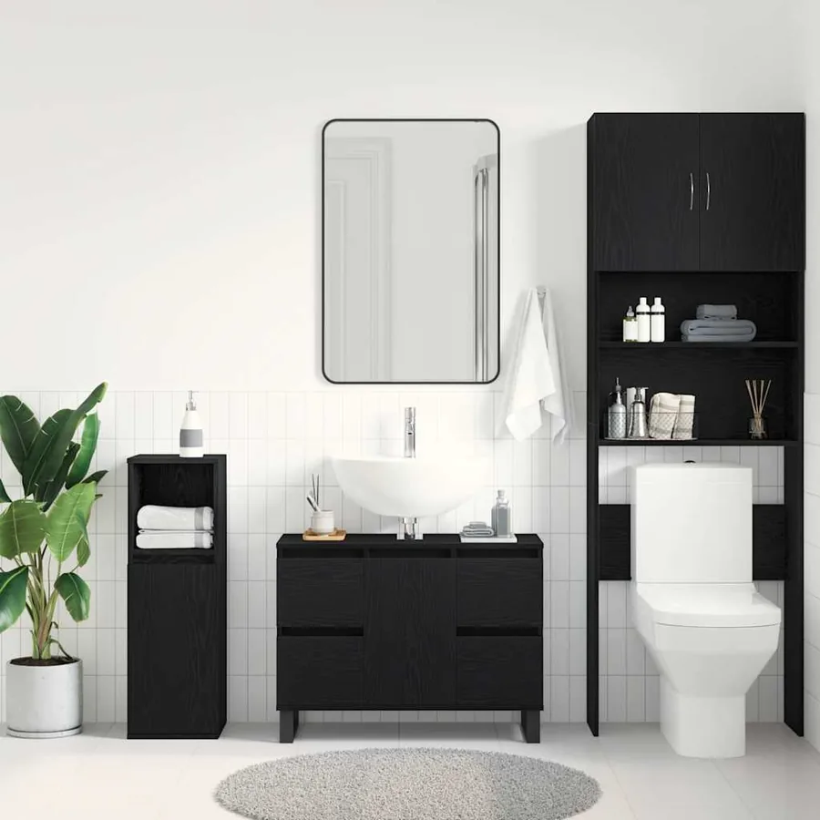 Cabinet de salle de bain avec tiroir Chêne noir 80 x 33 x 60 cm - 4