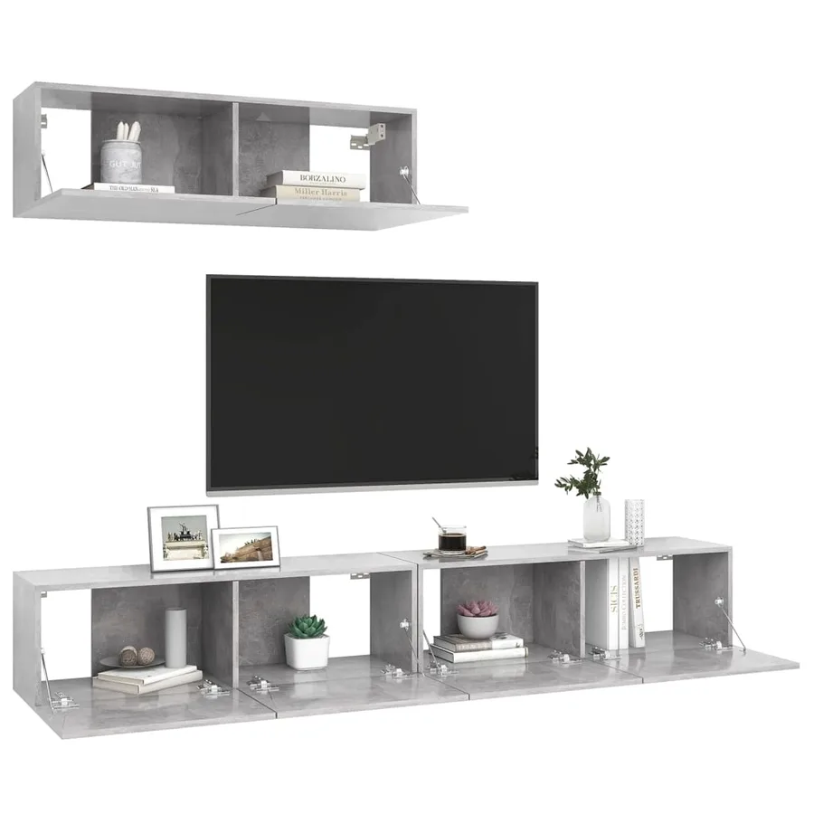 Meubles TV 3 pcs Gris béton Bois d'ingénierie - 4