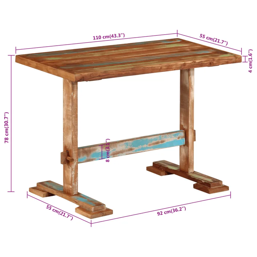 Table à manger 110x55x78 cm bois massif de récupération - 8