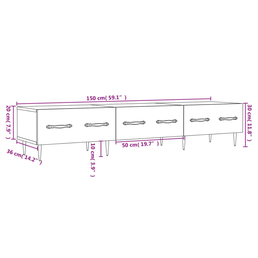 Meuble TV blanc 150x36x30 cm bois d'ingénierie - 12