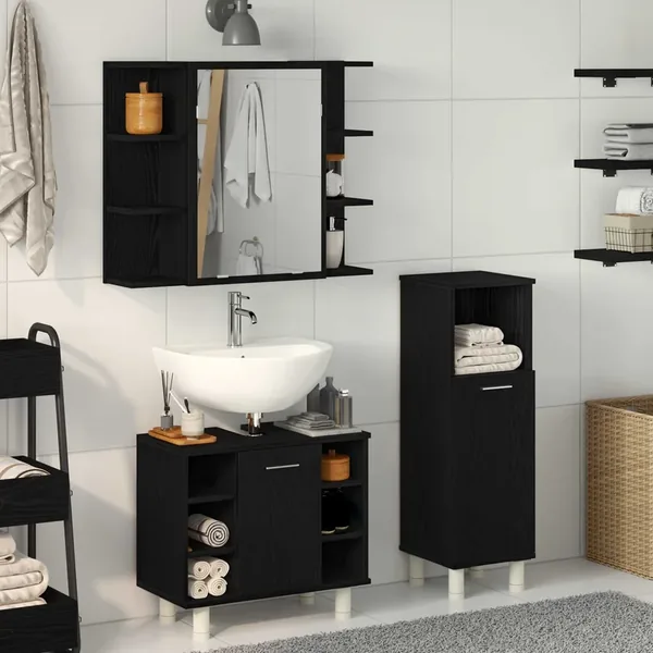 Ensemble de mobilier de salle de bain avec étagère 3 pcs Noir