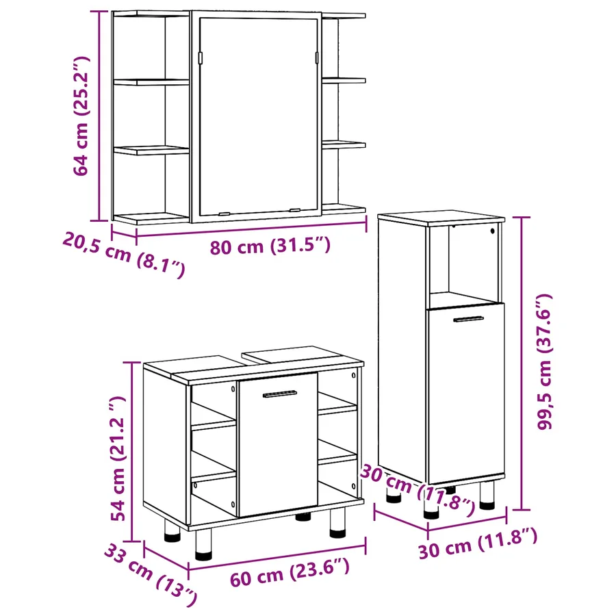 Ensemble de mobilier de salle de bain avec étagère 3 pcs Noir - 19