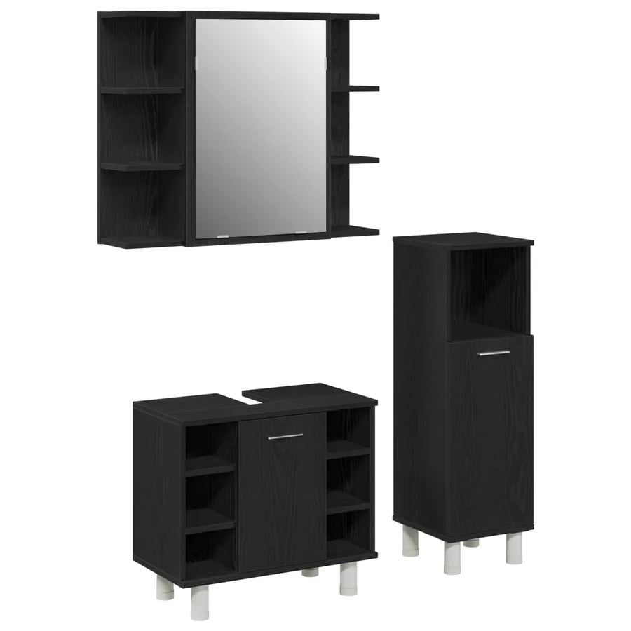 Ensemble de mobilier de salle de bain avec étagère 3 pcs Noir - 2