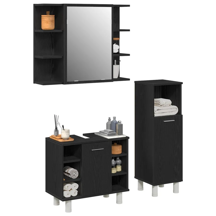 Ensemble de mobilier de salle de bain avec étagère 3 pcs Noir - 3