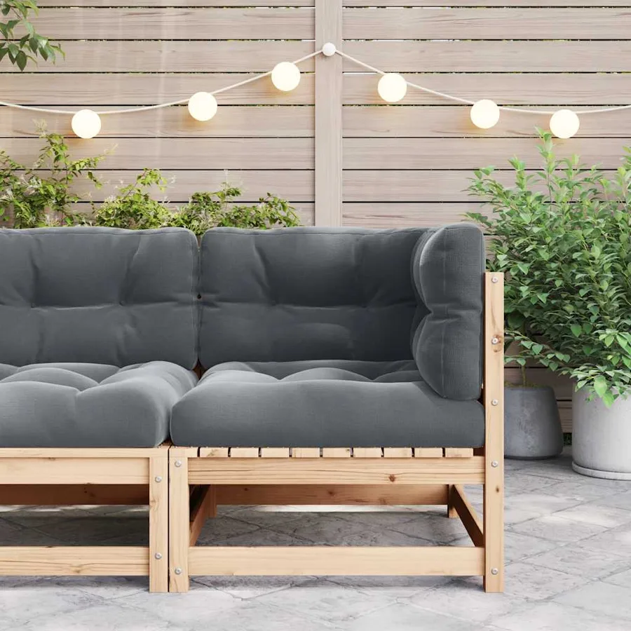 Canapé d'angle de jardin coussins anthracite Bois de pin massif - 3