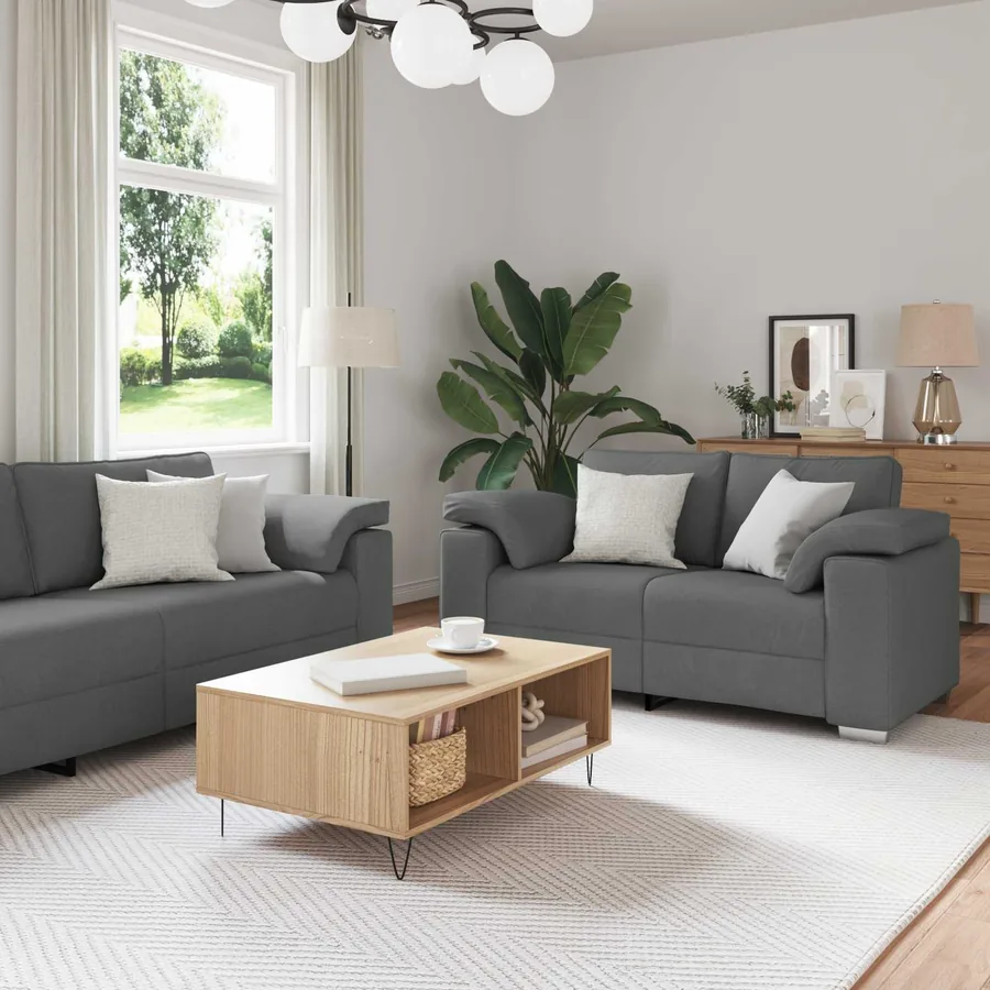 Canapé 3 pcs Gris foncé 219 x 80 x 82 cm Tissu en lin mélangé