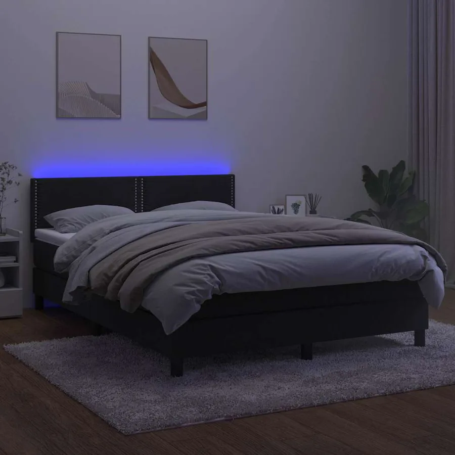 Sommier à lattes de lit avec matelas LED Noir 140x190cm Velours - 3