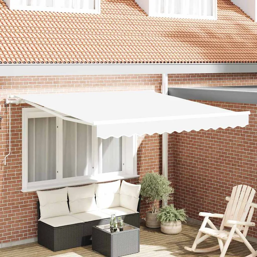 Auvent rétractable Blanc 350 x 250 cm Tissu et Aluminium