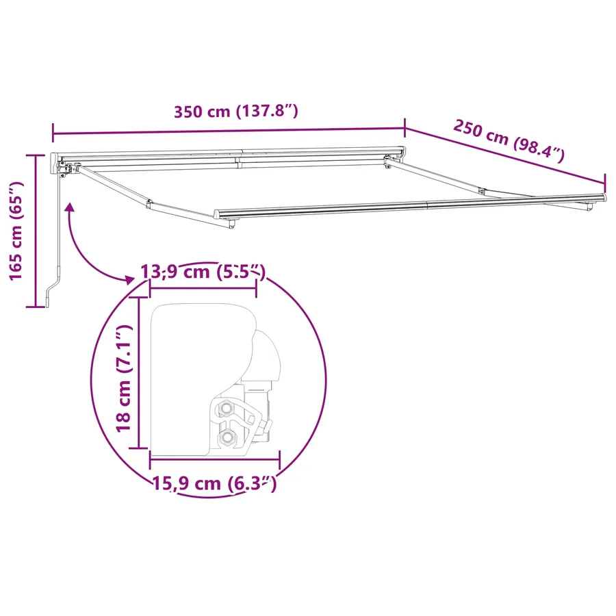 Cadre d'auvent Blanc 350 x 250 cm Polyester avec revêtement PU - 12