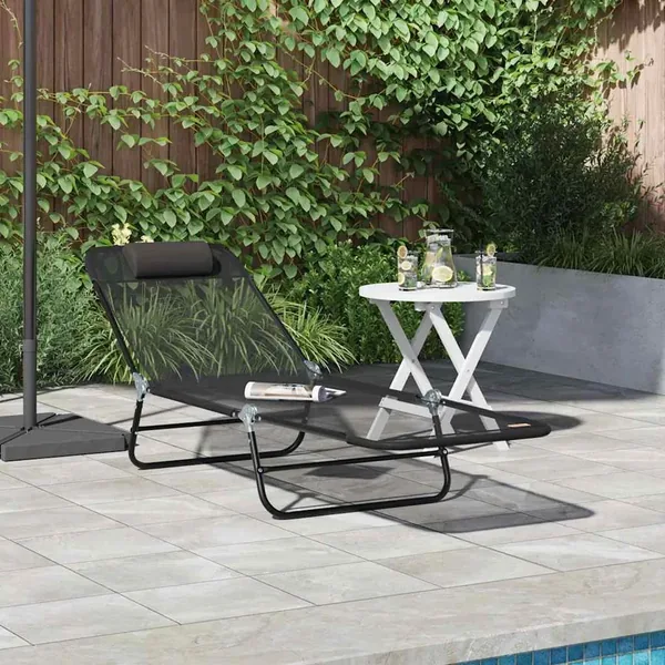 Chaise longue pliante Noir 182 x 55 x 85,5 cm Textilène