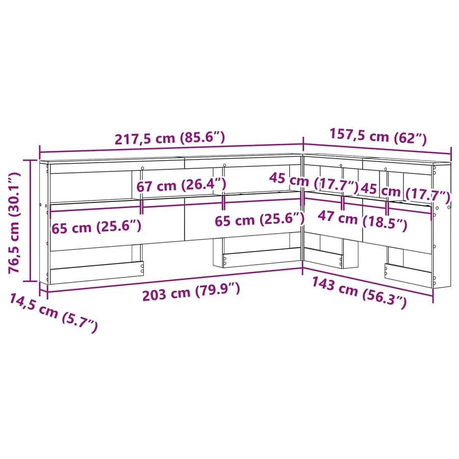 Tête de lit de rangement Gris béton 140 cm Bois d'ingénierie - 12